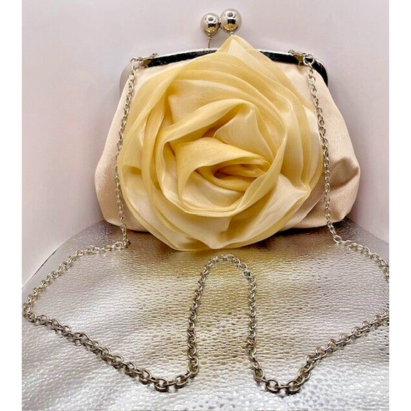 Unknown Handbags - Women Rose Evening Cross-body Handbag Metal Top-handle Chain Strap 6" x9"